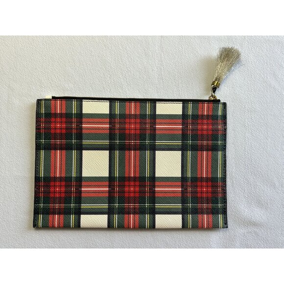J.Crew Multicolor Tartan Plaid Leather Pouch Clutch - Picture 1 of 7